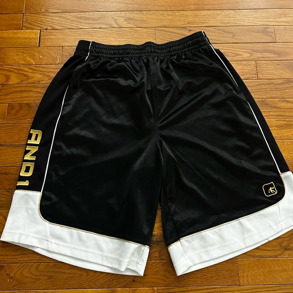 AND1 Men's Black, White, and Gold Athletic Shorts - Picture 1 of 9